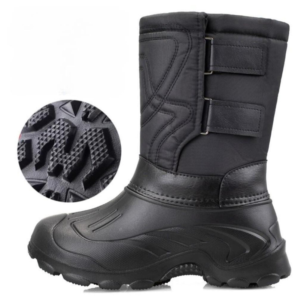 (black, 44) Autumn And Winter Thickened Large Size Men&apos;s Waterproof Outdoor Snow Boots Mid-calf Liner Padded Cotton Fishing Boots