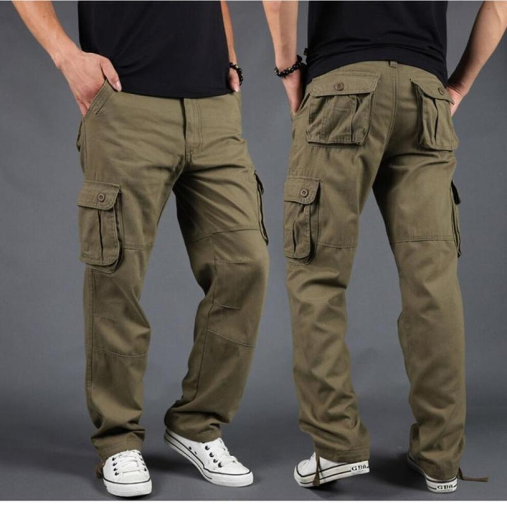 (dark khaki, 5XL) Military Zipper Pockets Cargo Harem Joggers Pants Men Multiple Pockets Hiking Casual Harajuku Streetwear Sweatpant Trousers Baggy