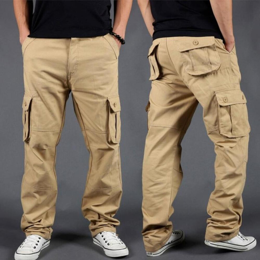 (khaki, 7XL) Military Zipper Pockets Cargo Harem Joggers Pants Men Multiple Pockets Hiking Casual Harajuku Streetwear Sweatpant Trousers Baggy