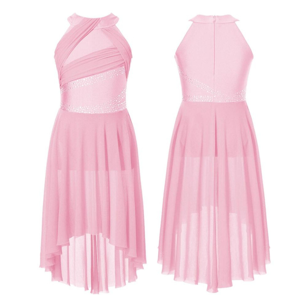 (pink, 5-6 Years) Kids Girls Sleeveless Shiny Rhinestone Lyrical Ballet Leotard Dress Contemporary Modern Latin Dance Costume