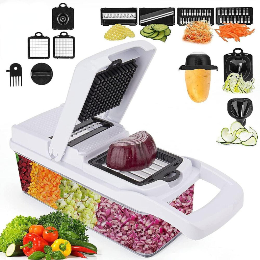 (white) 15 In 1 Deluxe Veggie Chopper Onion Chopper, Multifunctional Mandoline Slicer With Container, Egetable Cutter Dicer