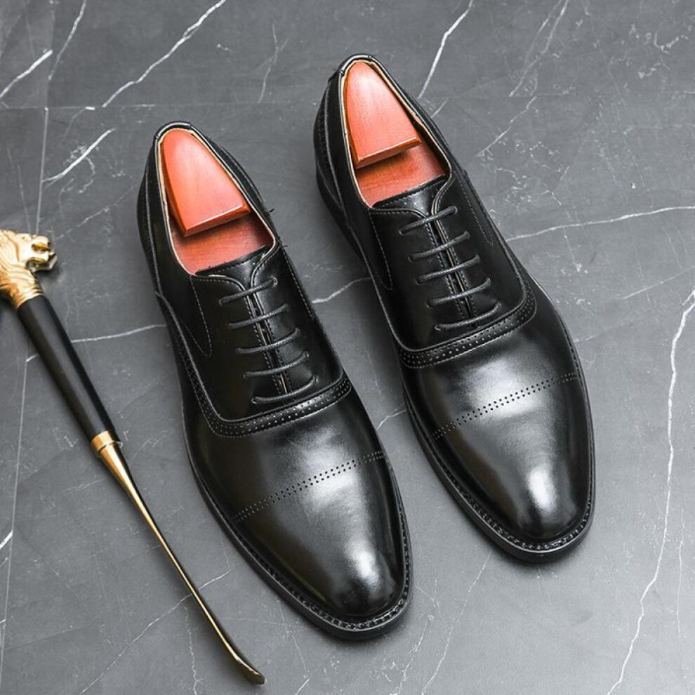 (black, 46) New Men&apos;s Dress Leather Shoes Luxury Fashion Groom Wedding Shoes Men England Style Derby Shoes Plus Size 38-46