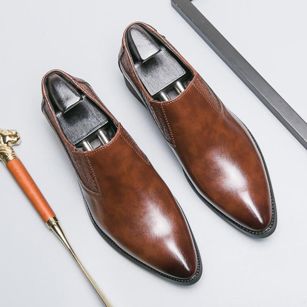 (brown, 41) New Men&apos;s Dress Leather Shoes Luxury Fashion Groom Wedding Shoes Men Italian Style Oxford Shoes Plus Size 38-46