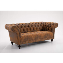 (3 Seater Sofa Brown) DProT Handmade Pu- Leather Chesterfield Sofa Armchair 1.5, 2 or 3 Seater Settee
