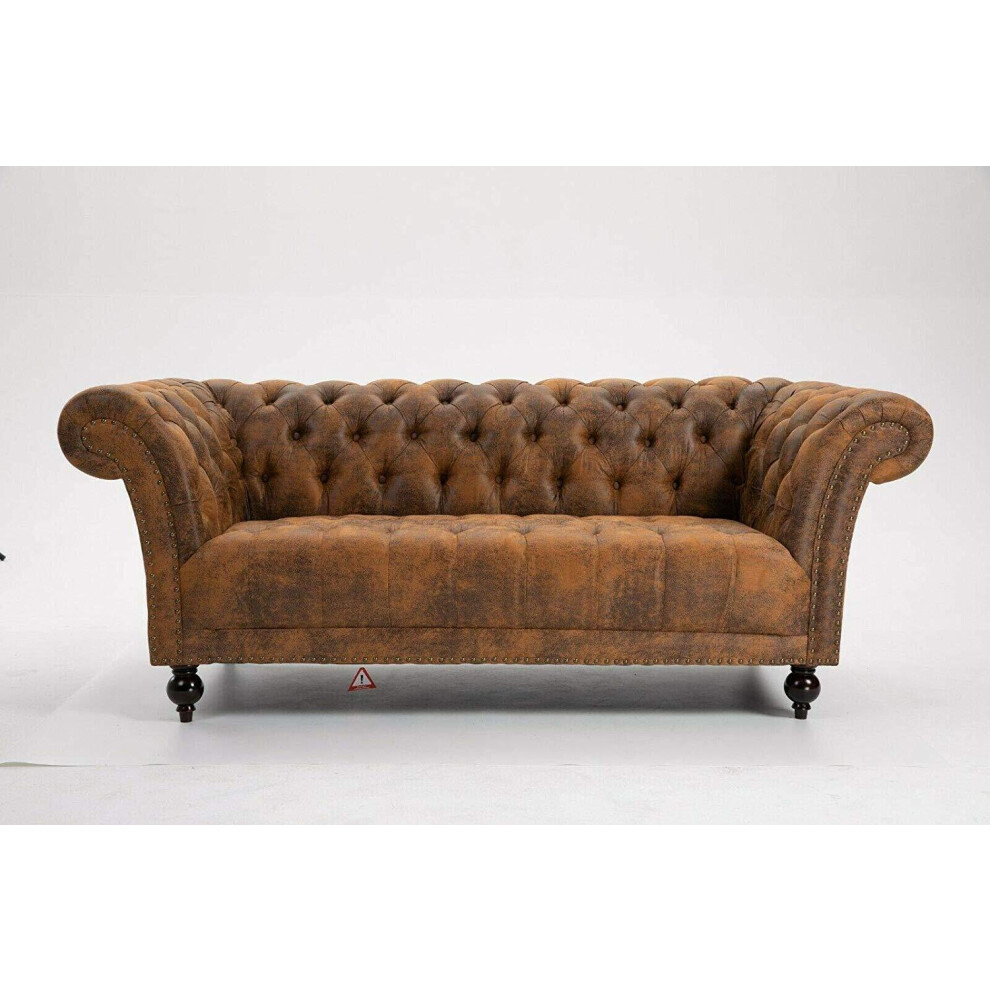 (2 Seater Sofa Brown) DProT Handmade Pu- Leather Chesterfield Sofa Armchair 1.5, 2 or 3 Seater Settee