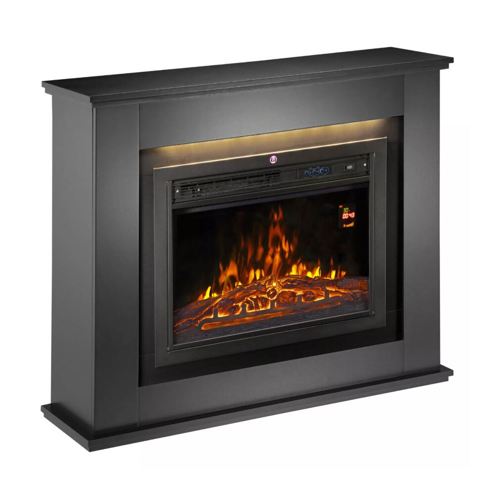 (Complete Set Black) Modern Electric Fireplace With Remote Control & LED Log Fire Effect