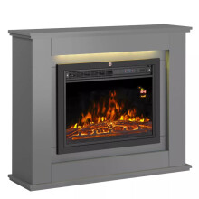 (Complete Set Grey) Modern Electric Fireplace with Remote Control & LED Log Fire Effect