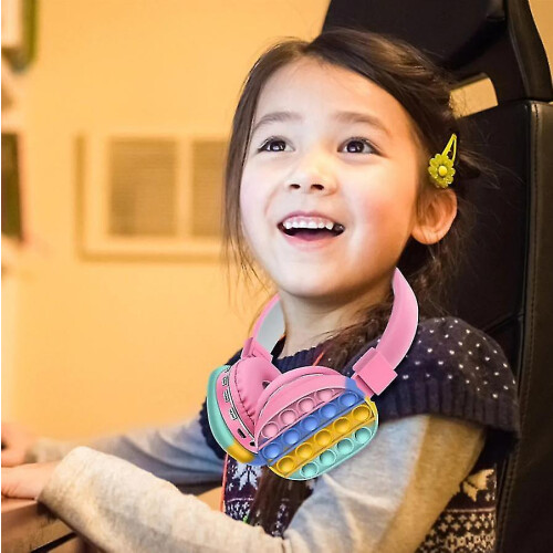 (Blue) Head-mounted Foldable Children Cute Rainbow Bluetooth Stereo Headset 1