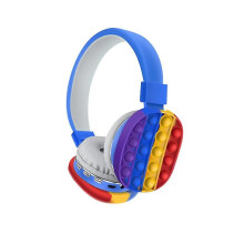 (Blue) Head-mounted Foldable Children Cute Rainbow Bluetooth Stereo Headset