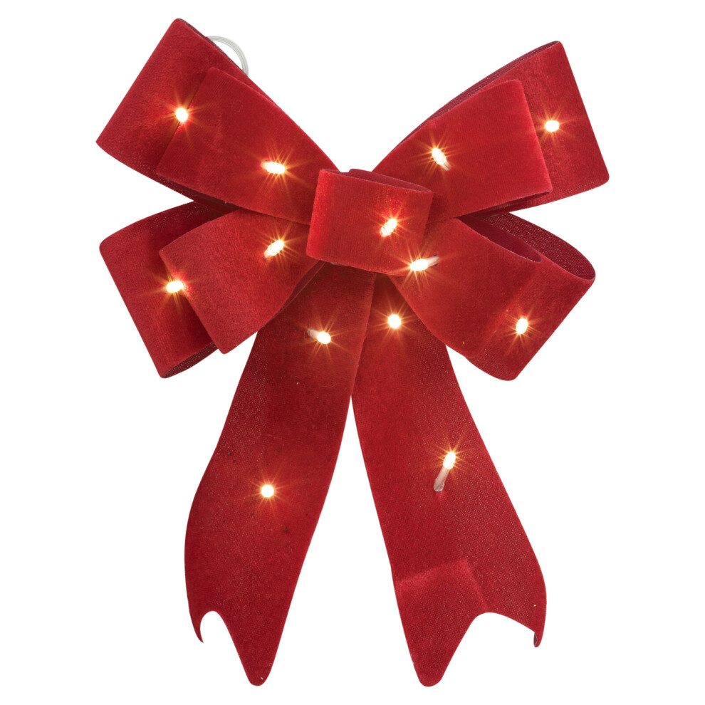 (1x bow) 30cm Decorative Hanging Tree Top Topper Light Red Bow with Battery LED Lights