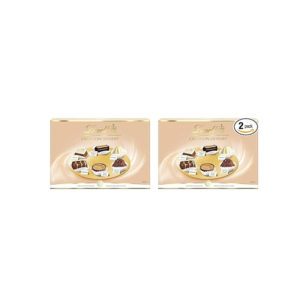 Lindt Creation Dessert - 40 Assorted Fine Dark Milk White Chocolate Box Large, 341g  Birthday, Celebrations Congratulations Thank you (Pack of 2)