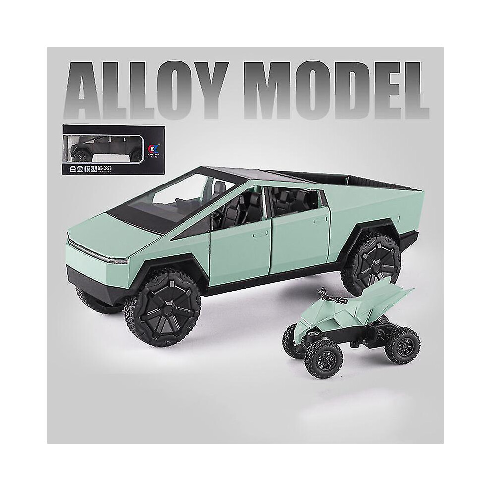 (Green with box) 1:24 Tesla Cybertruck Truck Alloy Toy Car Model Diecasts Vehicles Pickup Motorcycle Car Decoration Kid Boys Toys Christmas Gifts-image-OPC-PFV6R7X-NEW