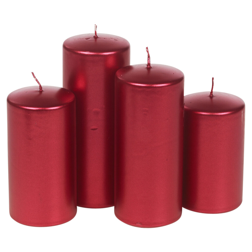 (Red) 4 Pcs Decorative Christmas Pillar Wax Candles Wedding Church Party Home Decor