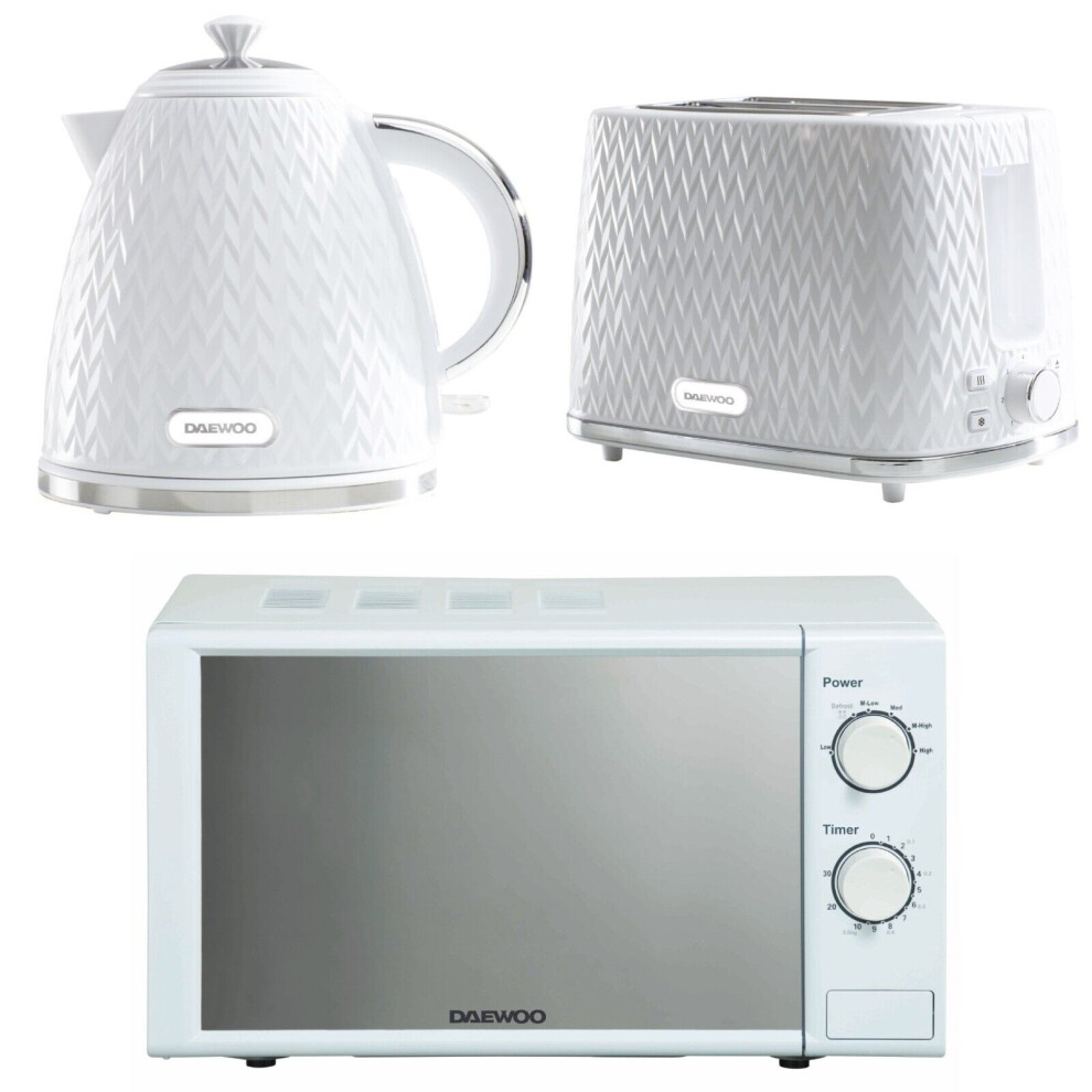 Daewoo Argyle White Kettle 2 Slice Toaster & 800W 20L Microwave Matching Set