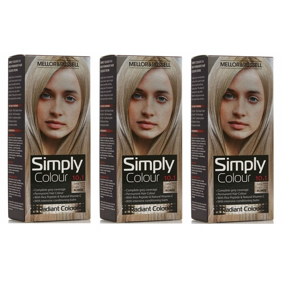 Simply Colour 3 X Mellor & Russell Simply Permanent Hair Colour - 10.1 Extra Light Blonde