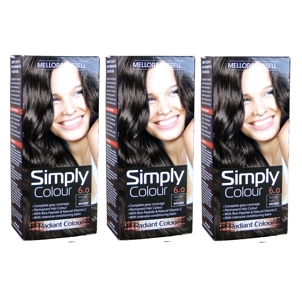 3 x Mellor & Russell Simply Permanent Hair Colour - 6 Natural Light Brown