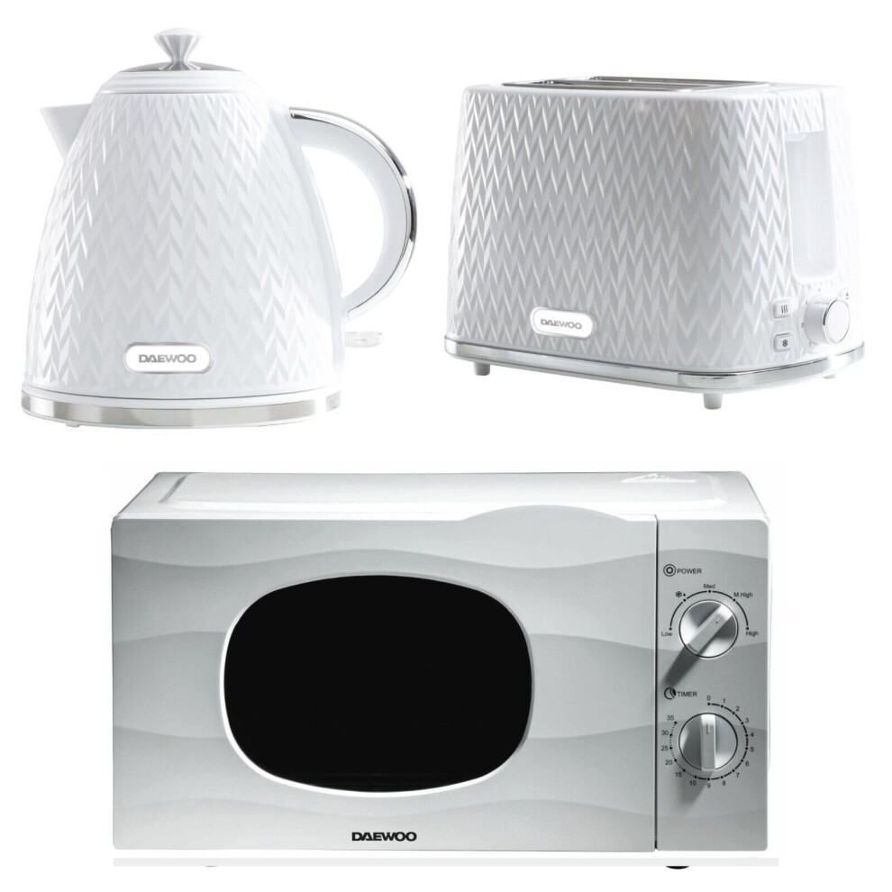 Daewoo Argyle White Microwave Kettle and Toaster Set 800W 20L, 2 Slice, Jug 3kW