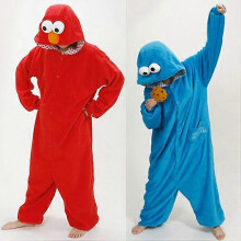 (M, blue) Red Blue Sesame Street one-piece pajamas for boys and girls, autumn and winter fleece couple home clothes