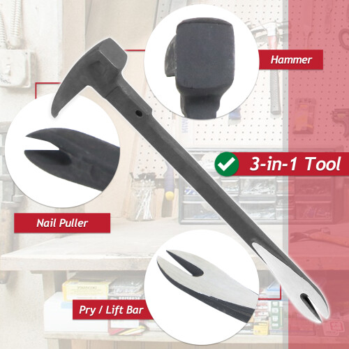 SPARES2GO Nail Puller Hammer Crowbar Double Ended 3-in-1 Prying Lifting Crow Bar Tool (10" / 250mm) 2