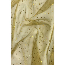 (Beige Gold, 1/2 Meter) Organza Voile Dress Fabric Spots Hologram Sequins