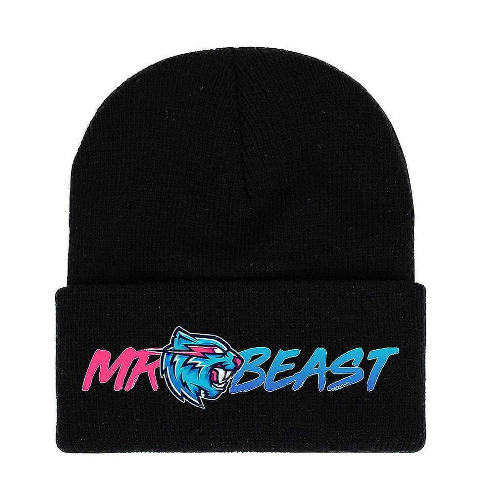 (C) Adult Kids Mr Beast Lightning Cat Printing Knitted Cuffed Beanie Hat Winter Warm Ski Cap Gifts-image-OPC-PFV6WGH-NEW