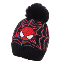 (Black) Kids Boys Spiderman Knitted Thick Beanie Hat Winter Warm Pompom Ski Cap