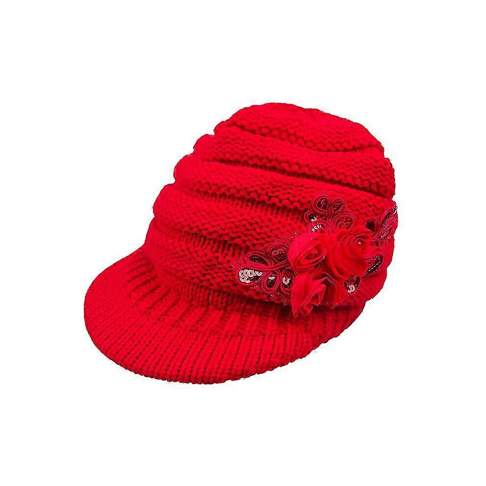 (Red) Winter Knitted Beanie Cap Women-image-OPC-PFV6WR8-NEW