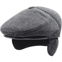 Men's Winter Flat Cap with Ear Flaps Wool Blend Warm Newsboy Ivy Hat Derby Irish Caps Hat Men Outdoor Hunting Golf Winter Hatgray 55-60cm