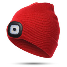 (Big red) Usb Rechargeable Hat High&low Brightness Child Headlamp Hat 4 Led Beanies Hat