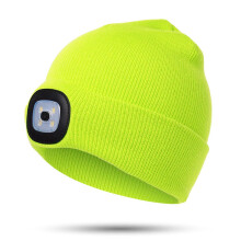 (Fluorescent yellow) Usb Rechargeable Hat High&low Brightness Child Headlamp Hat 4 Led Beanies Hat
