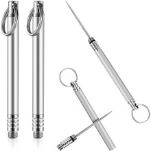 2 Pieces Portable Titanium Toothpicks Pocket Toothpick Metal Toothpick Holder for Outdoor Picnic and Camping (Silver)