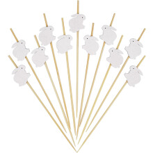 White Rabbit Cocktail Picks 4.7 Inch Long Bamboo Fancy Toothpicks for Hors D'oeuvres Drinks, Fruit Easter Party Food Decorations, 100 Pieces