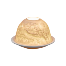 Small Lithophane Christmas Dome Tealight Candle Holder - Flying Sleigh