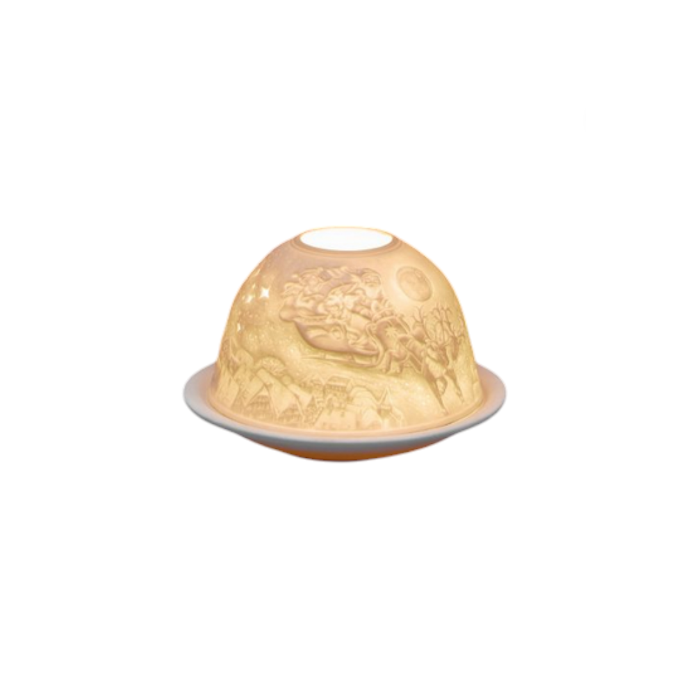 Small Lithophane Christmas Dome Tealight Candle Holder - Flying Sleigh