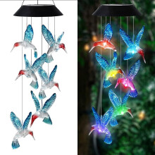 Solar Hummingbird Wind Chime Color Changing LED Lights, Outdoor Waterproof Pendant Wind Chime Lights, Christmas Garden Decoration Gift, 25 inch