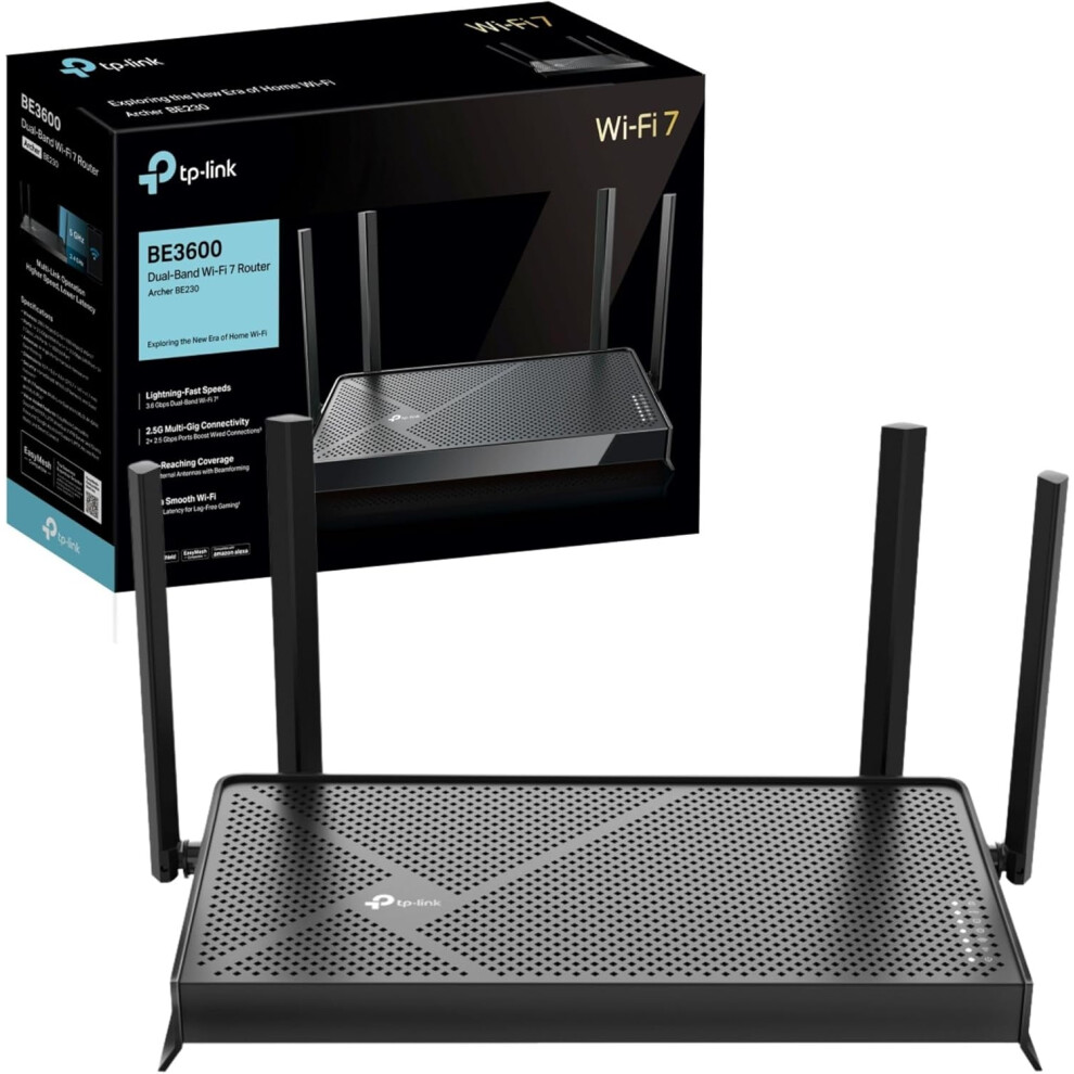 TP-Link Archer BE230 Router WiFi 7 BE3600Mbps, WiFi Router, 2.5G Ports, USB 3.0 Port, Maximized Coverage, VPN Router, Internet Booster Routers,