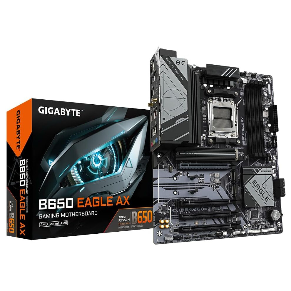 Gigabyte B650 EAGLE AX Motherboard - Supports AMD Ryzen 7000 CPUs, 12+2+2 Phases Digital VRM, up to 7600MHz DDR5 (OC), 1xPCIe 5.0 + 2xPCIe 4.0 M.2