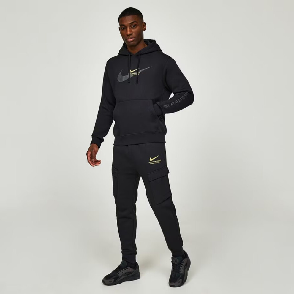 (Black, S) Nike Mens Athletic Fleece Tracksuit Cargo Joggers Pullover Hoodie