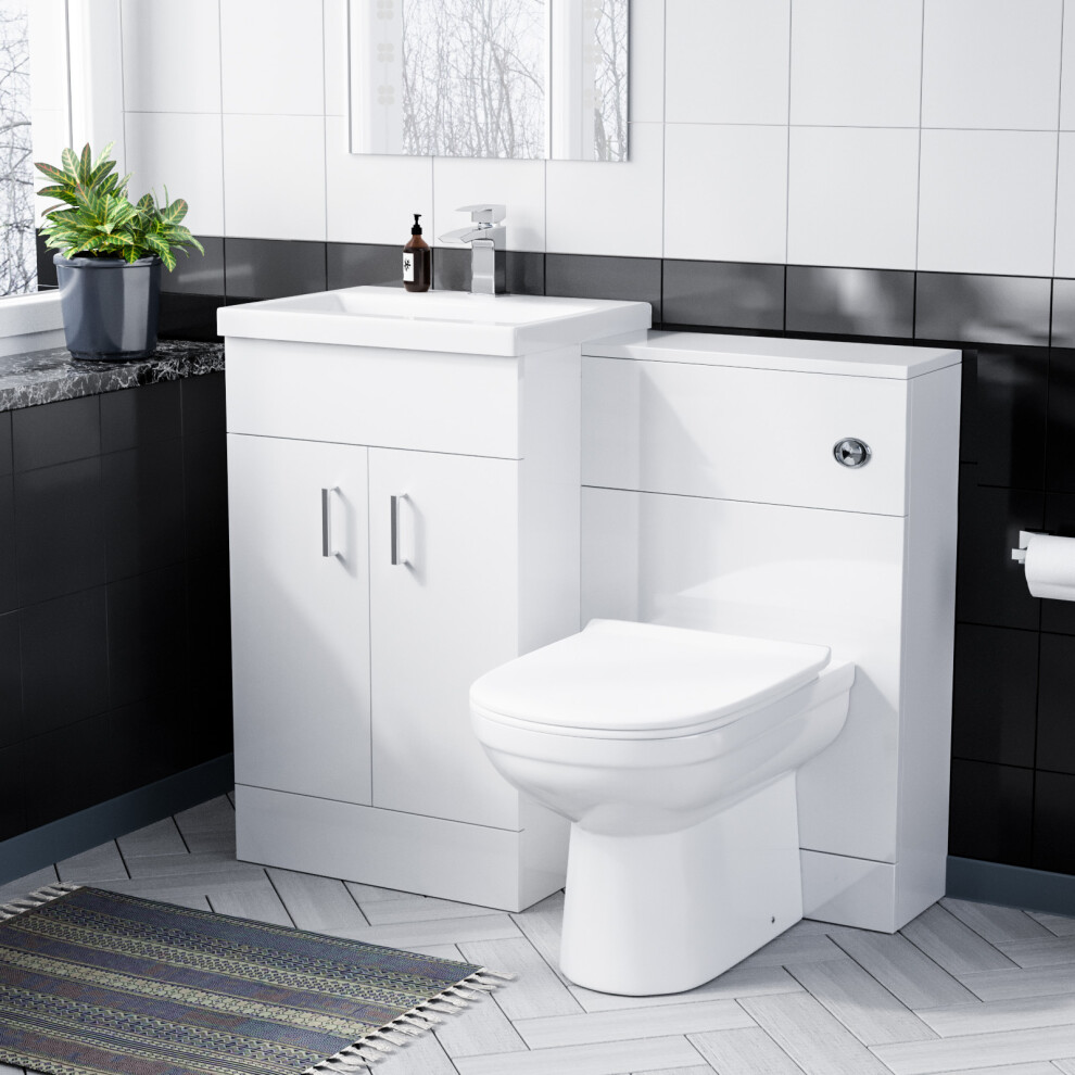 Nes Home 500Mm Vanity Basin Unit & Wc Unit And Btw Toilet Soft Close White