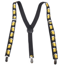 Hareemi Men's Clip-on Suspenders Adjustable Elastic Y-shaped Braces with Beer Print(Black)