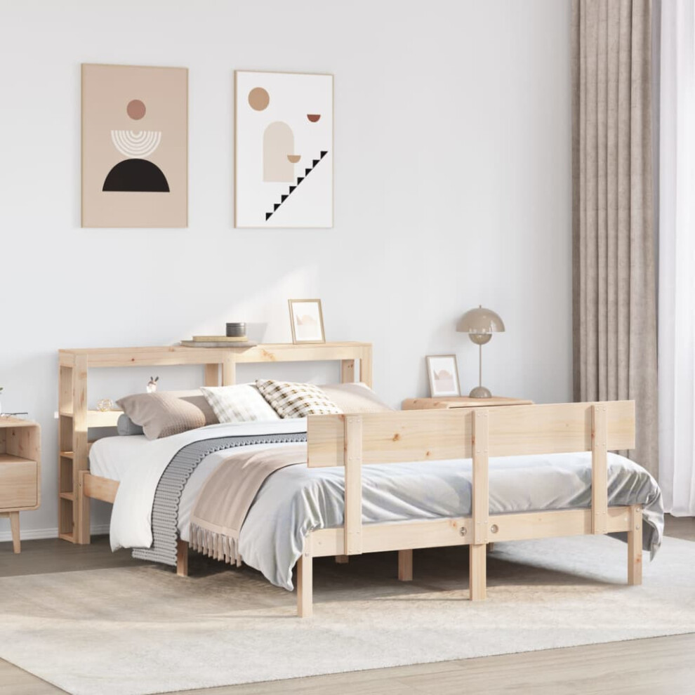 Vidaxl Bed Frame With Headboard Bed Base 150X200 Cm King Size Solid Wood Pine