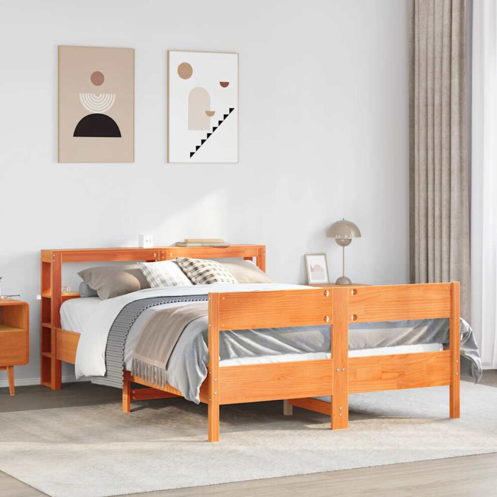 Vidaxl Bed Frame With Headboard Bed Base Wax Brown 140X190 Cm Solid Wood Pine