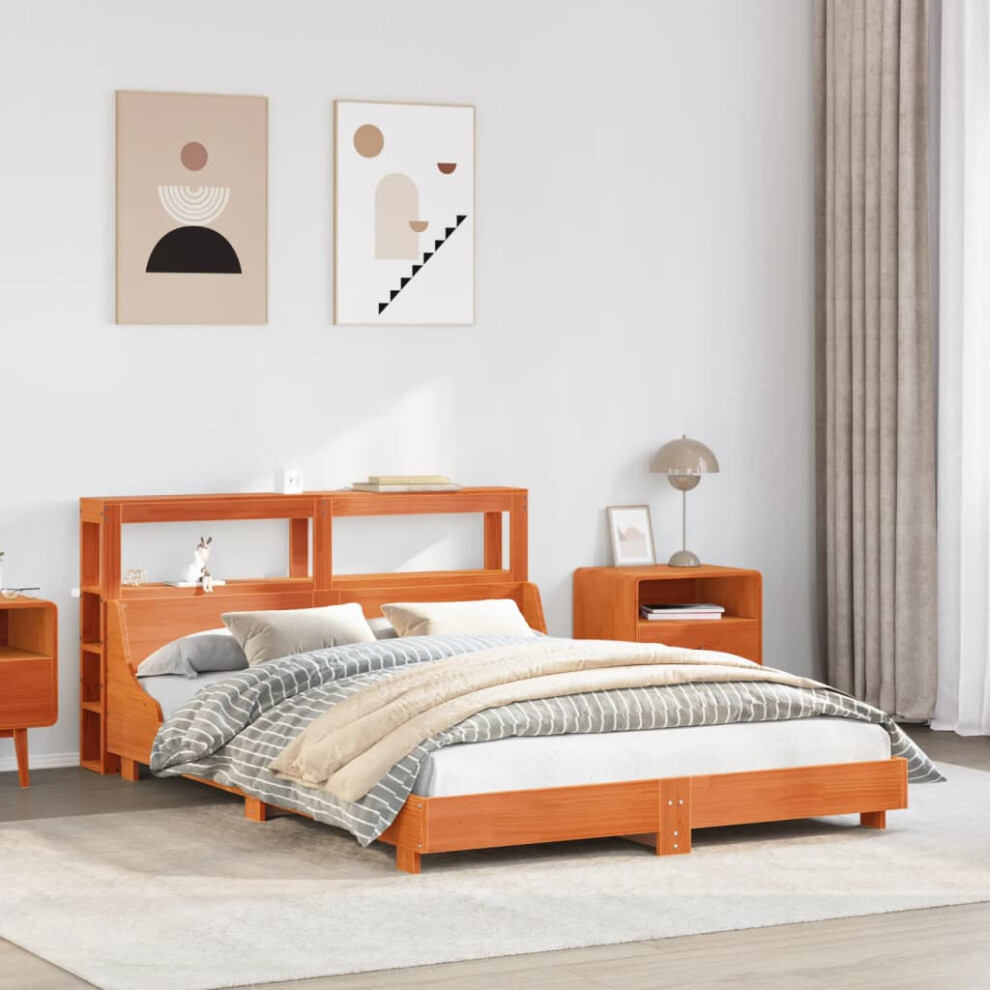 Vidaxl Bed Frame With Headboard Bed Base Wax Brown 140X190 Cm Solid Wood Pine