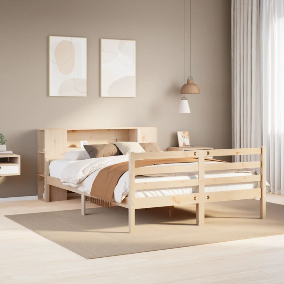 Vidaxl Bookcase Bed Without Mattress Bed 135X190 Cm Double Solid Wood Pine