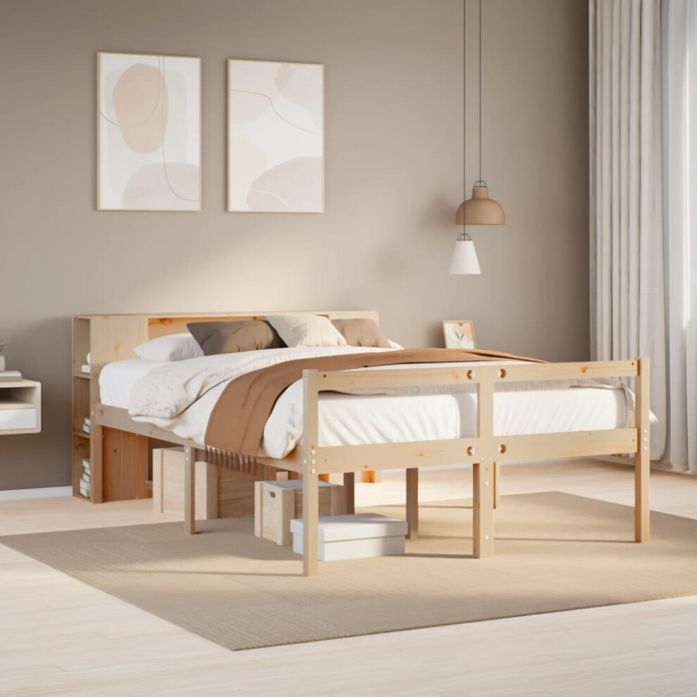 Vidaxl Bookcase Bed Without Mattress 135X190 Cm Double Solid Wood Pine