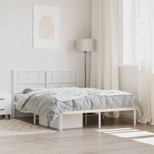 vidaXL Metal Bed Frame without Mattress with Headboard White 150x200cm