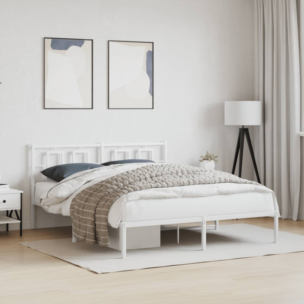 Vidaxl Metal Bed Frame Without Mattress With Headboard White 150X200cm