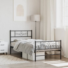 vidaXL Metal Bed Frame without Mattress with Footboard Black 100x200cm
