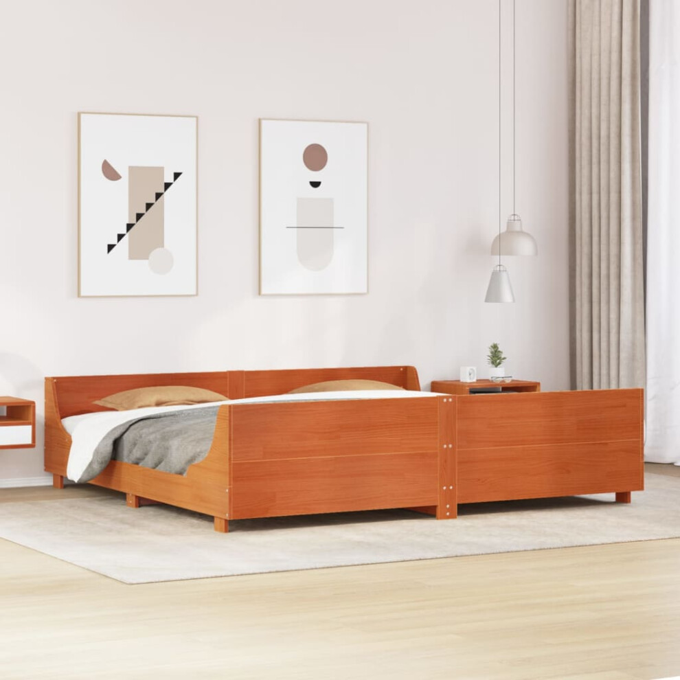 Vidaxl Bed Frame With Headboard Bed Base Wax Brown 200X200 Cm Solid Wood Pine