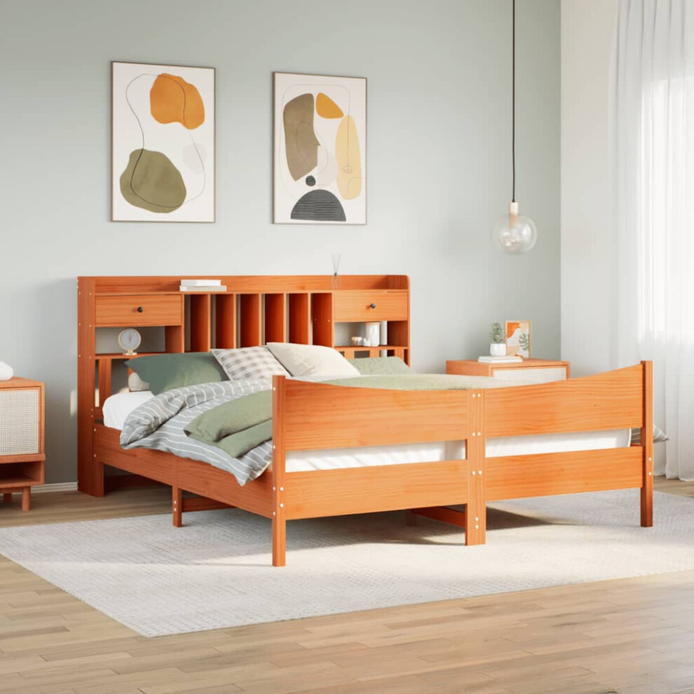 Vidaxl Bed Frame Without Mattress Bed Wax 200X200 Cm Solid Wood Pine Brown